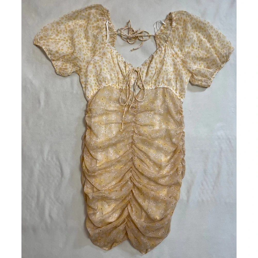 New Free People Tea Yellow Floral Tessa Dress Size M
